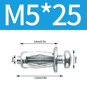 100 TUERCA Y TORNILLO EXPANSIVO DE 25MM  M4, M5, M6 y M8 - (COD:100321 - 100323 - 100325 - 100327)