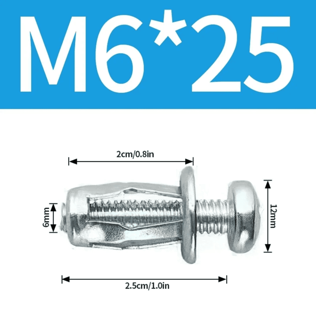 100 TUERCA Y TORNILLO EXPANSIVO DE 25MM  M4, M5, M6 y M8 - (COD:100321 - 100323 - 100325 - 100327)