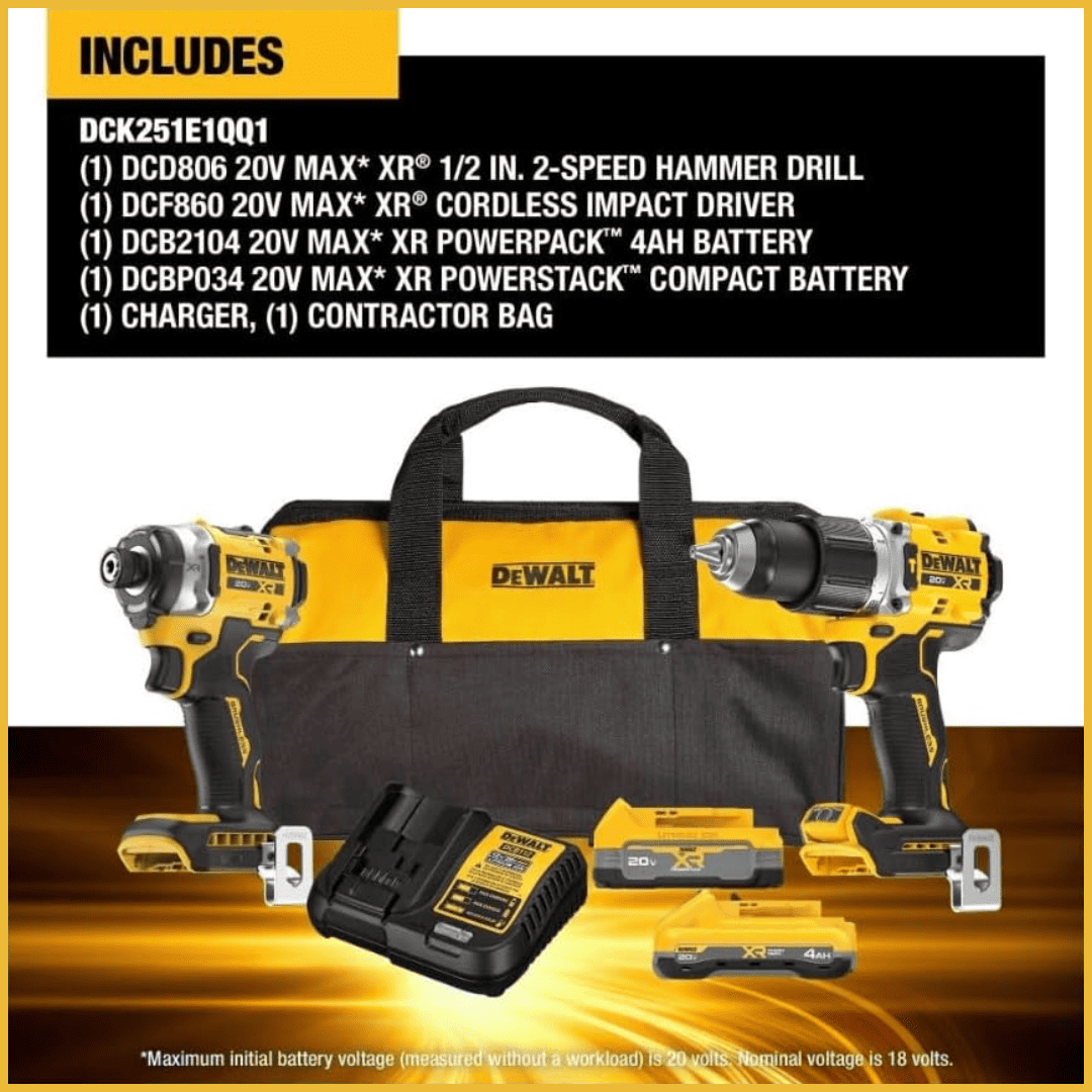 DeWALT DCK251E1QQ1 Kit Combinado Taladro Percutor + Atornillador de Impacto cód:100754