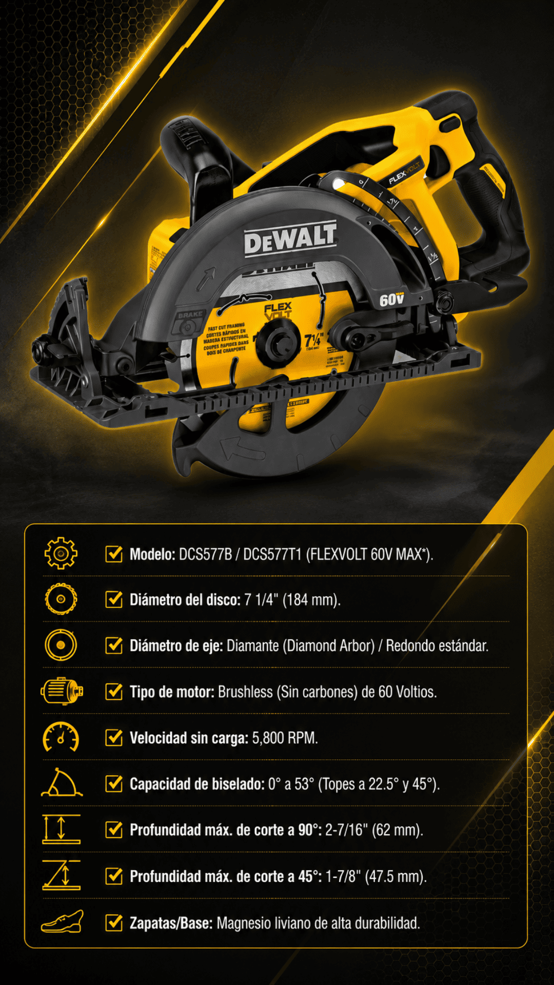 SIERRA CIRCULAR 7 1/4" FLEXVOLT DEWALT DCS577 - COD: