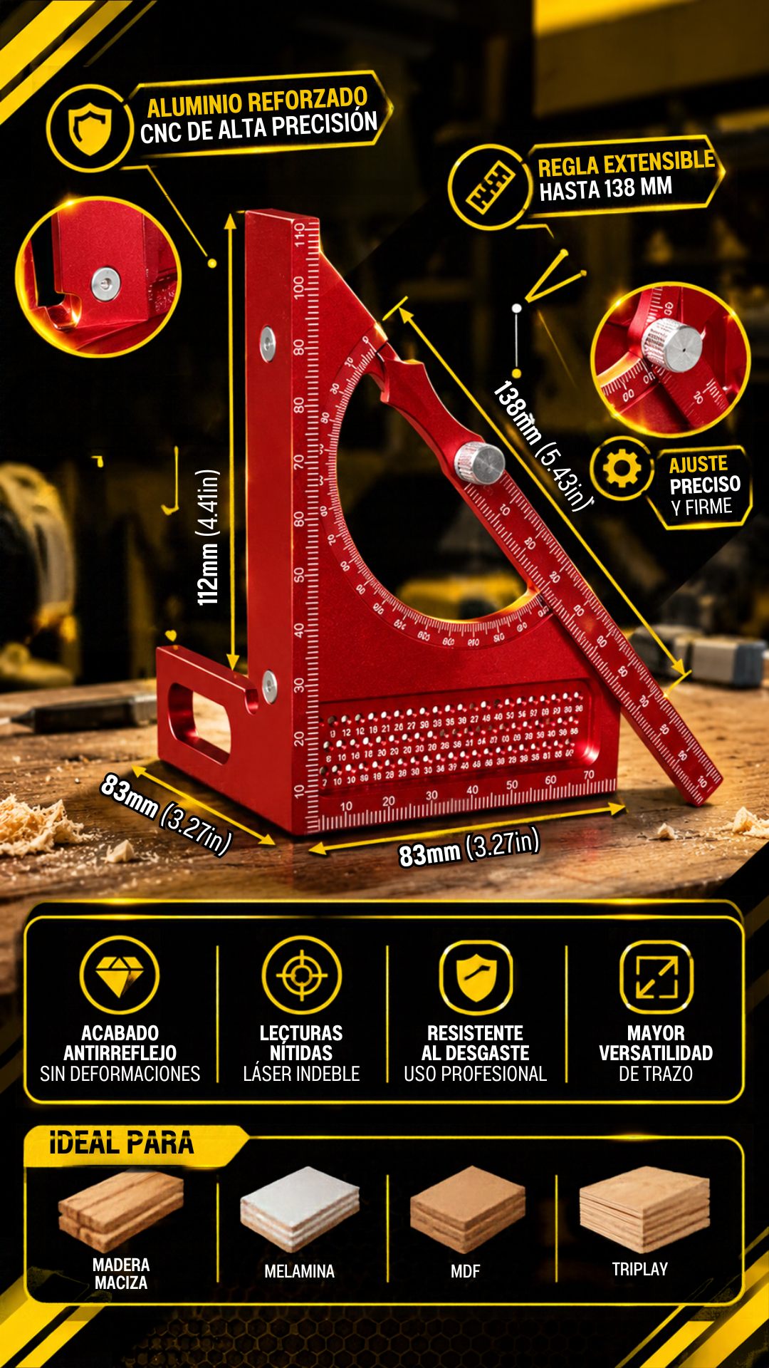 ESCUADRA DE  ALUMINIO 3D PRO - 101034