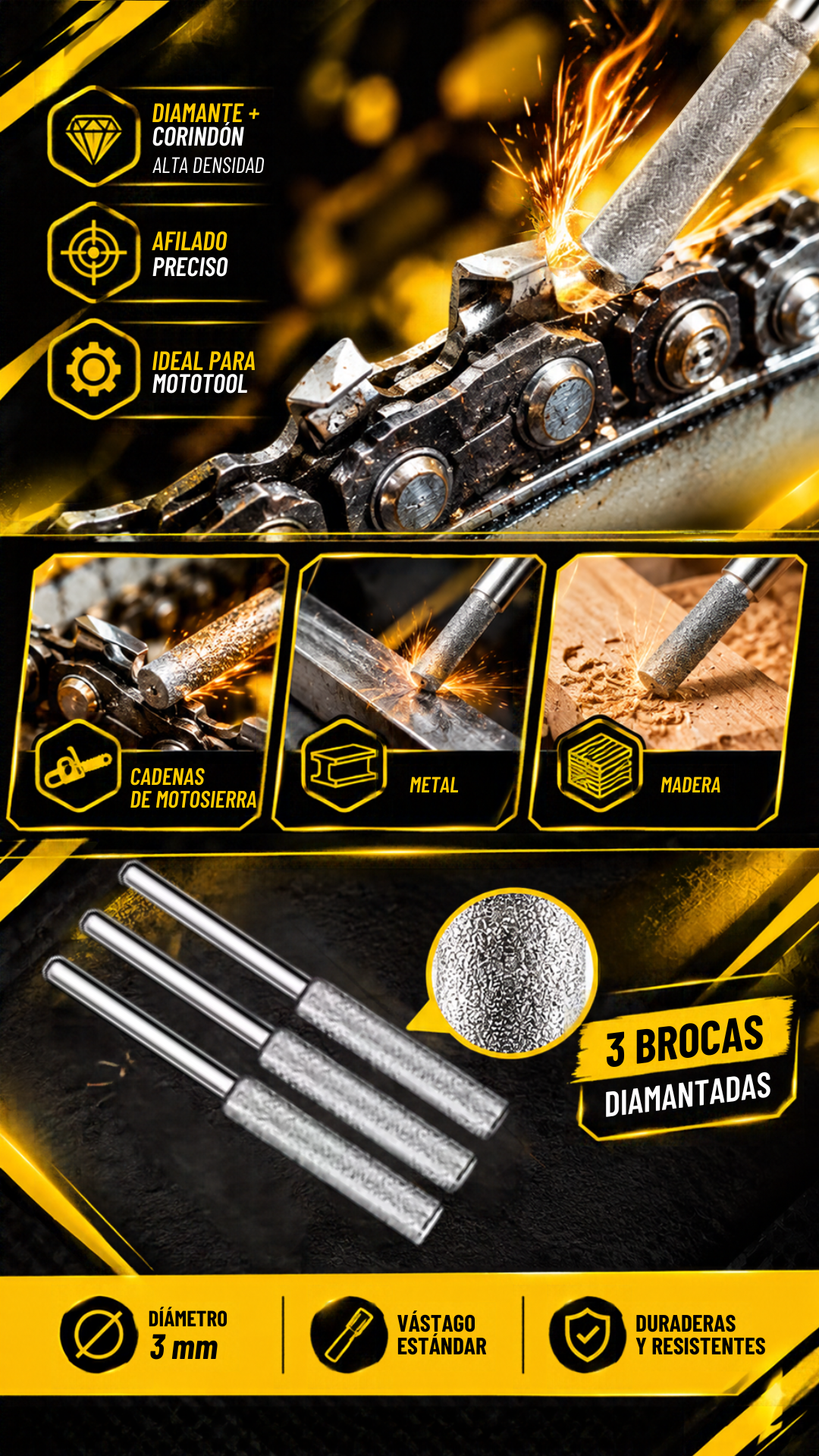 SET 3 BROCAS AFILADORAS DE MOTOSIERRA - 101039