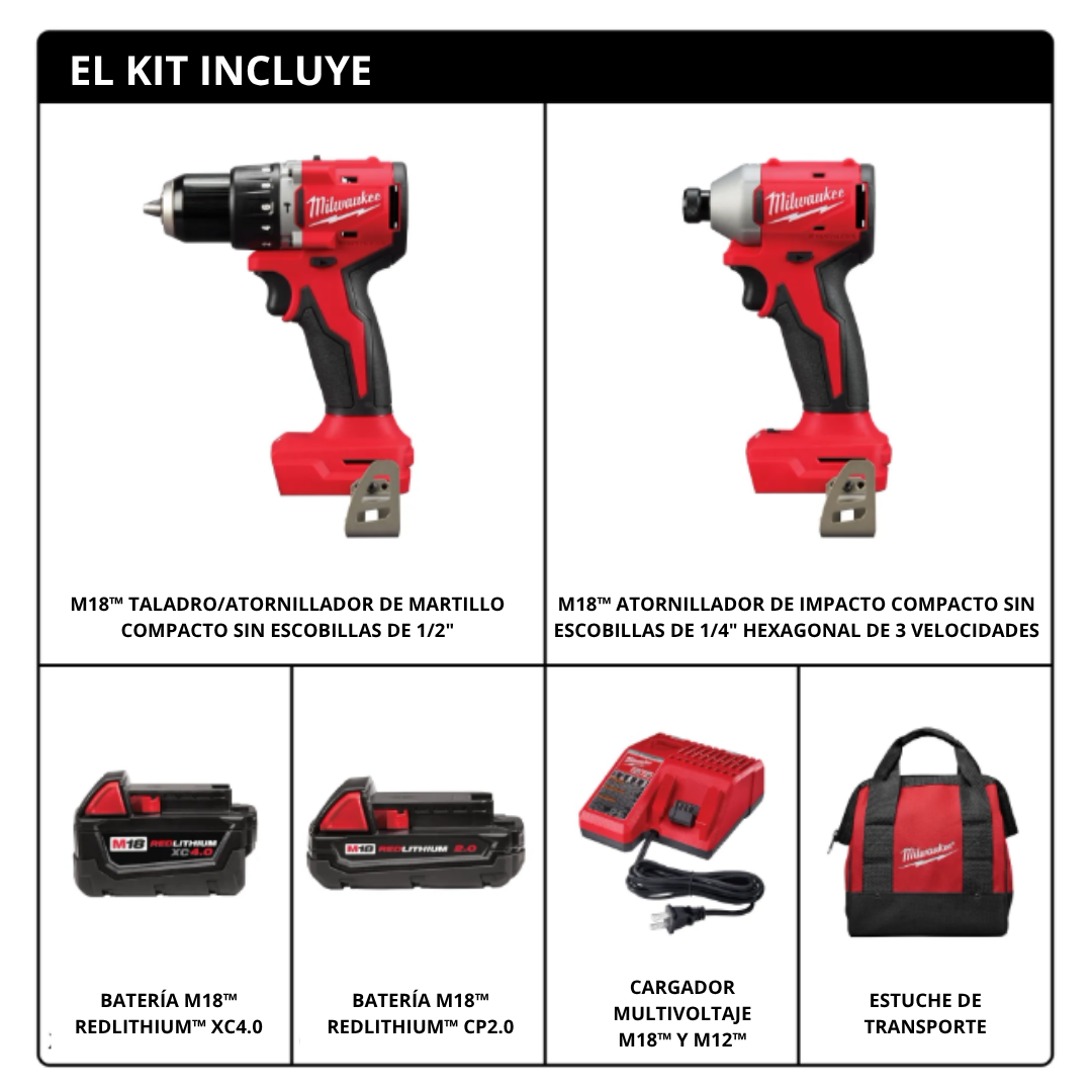 COMBO TALADRO + ATORNILLADOR Milwaukee 3693-22CX - COD:100684