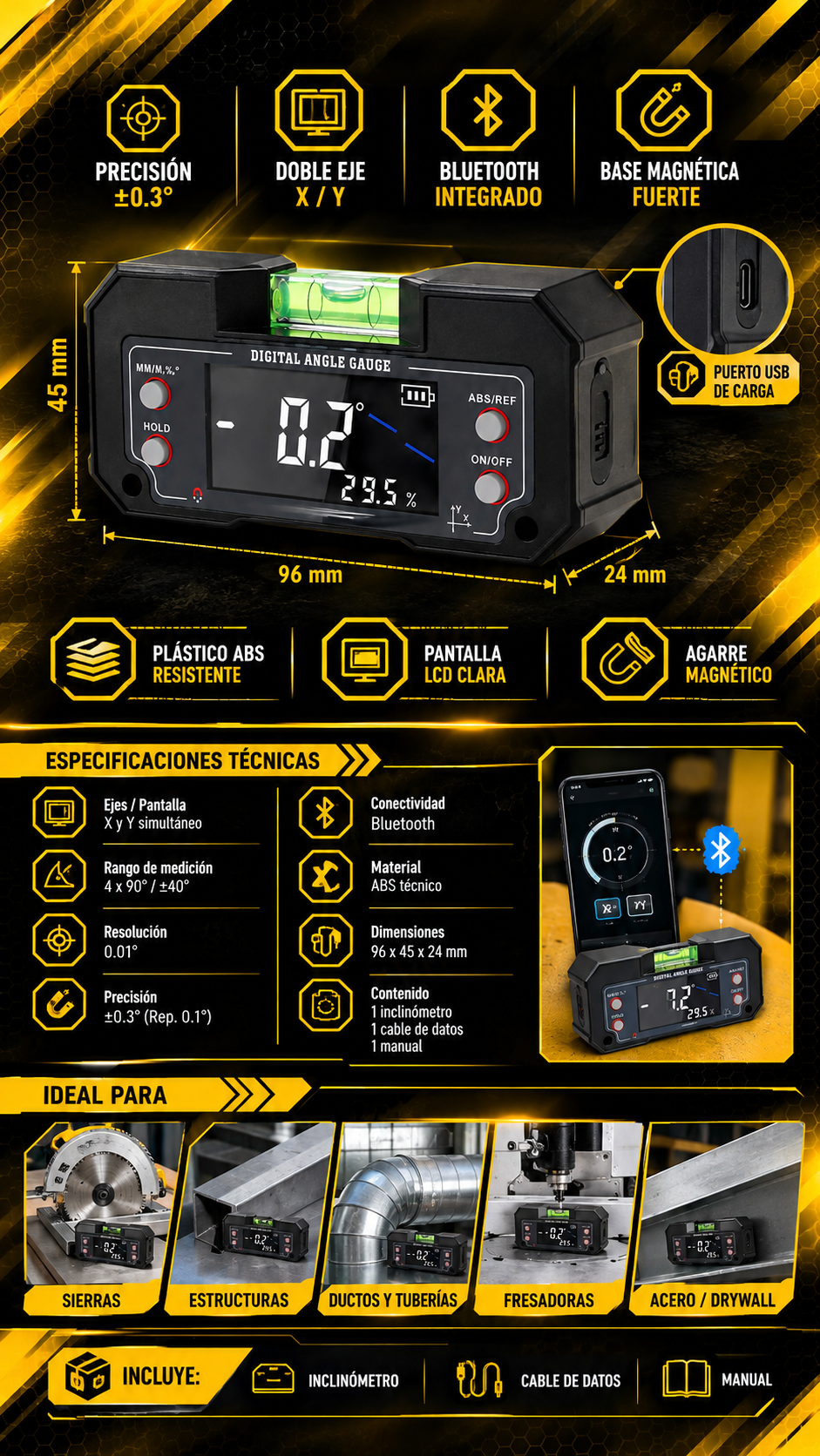 INCLINÓMETRO DIGITAL CON BLUETOOTH - 100664