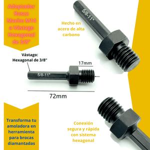 ADAPTADOR ROSCA MACHO M14 A HEXA 3/8 - COD:100038