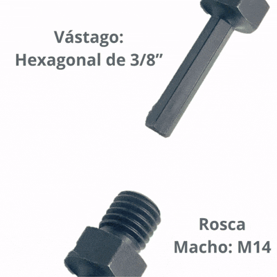 ADAPTADOR ROSCA MACHO M14 A HEXA 3/8 - COD:100038