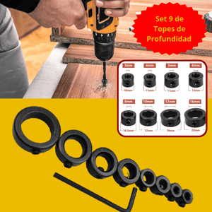 SET 9 TOPES DE PROFUNDIDAD PARA BROCAS - 3 a 16 mm - COD:100541