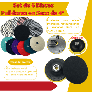 SET 6 DISCOS PULIDORES EN SECO DE 4“ - (COD:100195 - 100496)