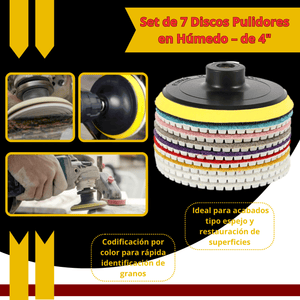 SET 7 DISCOS PULIDORES EN HÚMEDO DE 4" - COD:100498