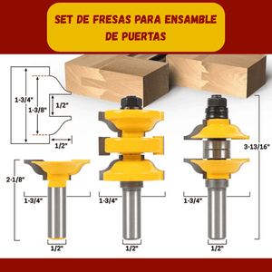 SET 3 FRESAS PARA ENSAMBLE DE PUERTAS - Vástago 1/2 - COD:100282