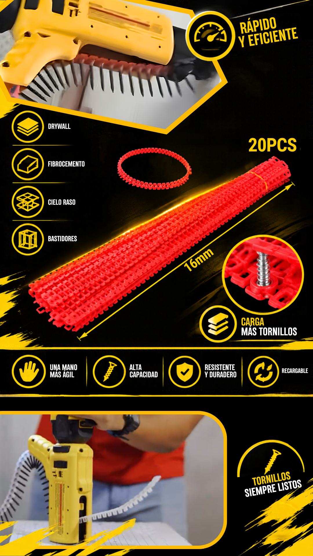 TIRA REUTILIZABLE PARA ATORNILLADOR DE DRYWALL ROJO - 100697
