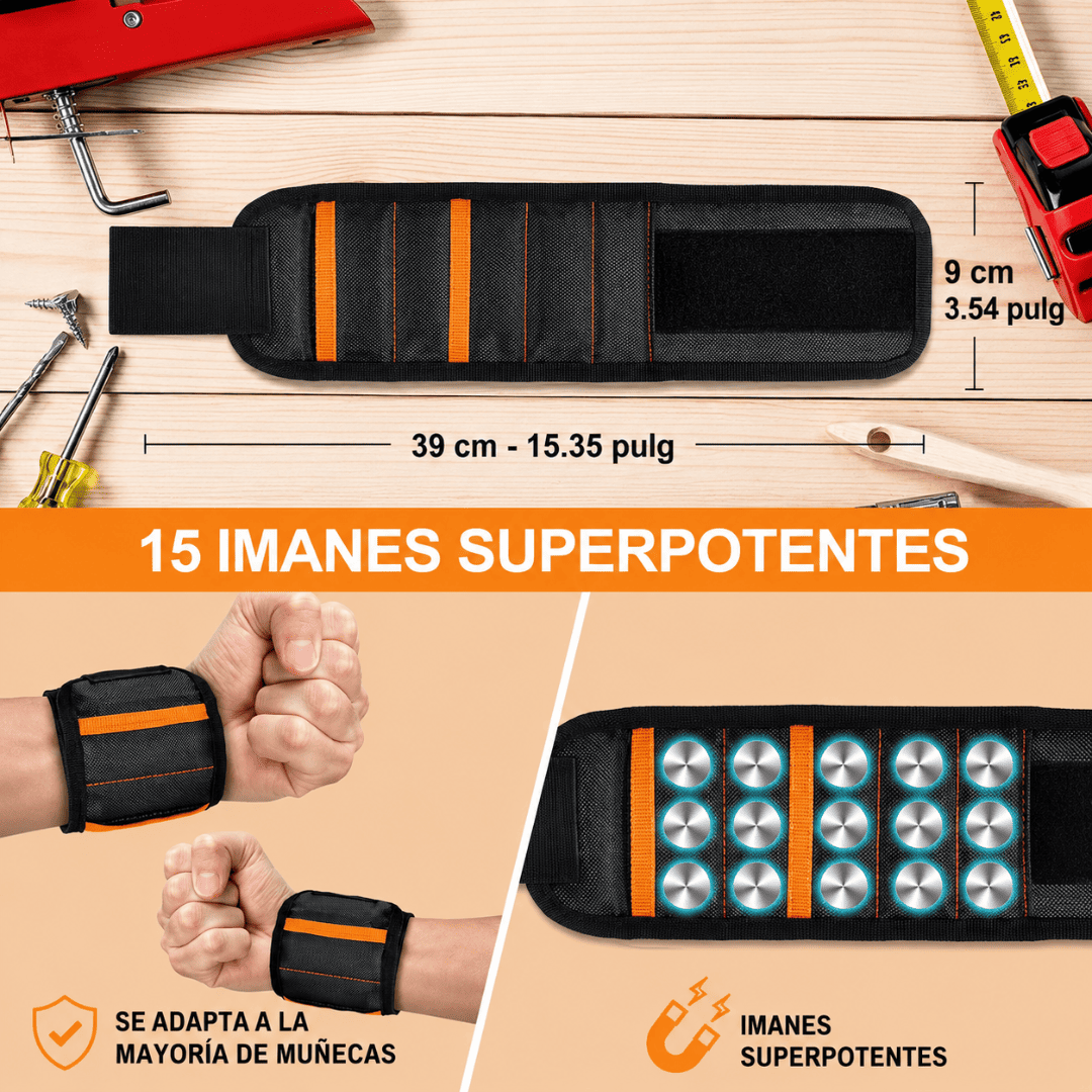 PULSERA MAGNÉTICA PRO  DE 15 IMANES Y BOLSILLO EXTRA - COD:100422