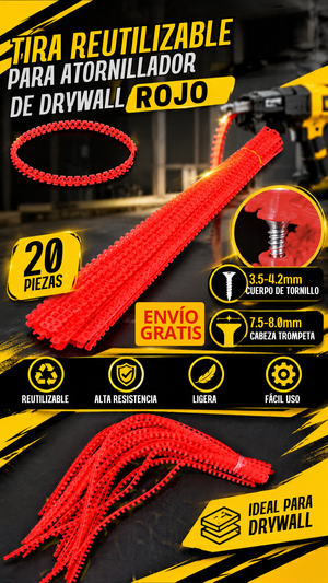 TIRA REUTILIZABLE PARA ATORNILLADOR DE DRYWALL ROJO - 100697